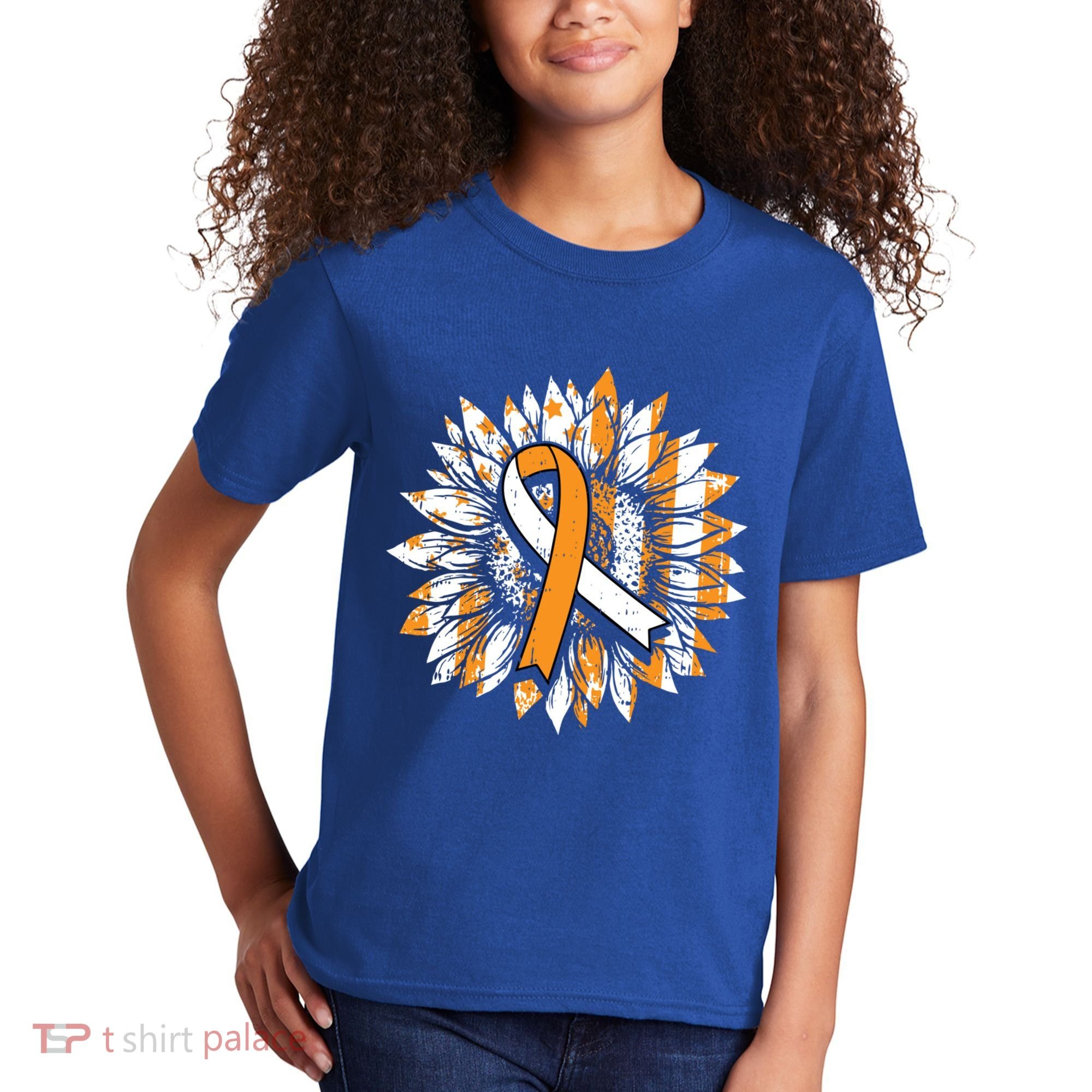 Ms Orange Ribbon Multiple Sclerosis Awareness Sunflower Gift Kids T-Shirt