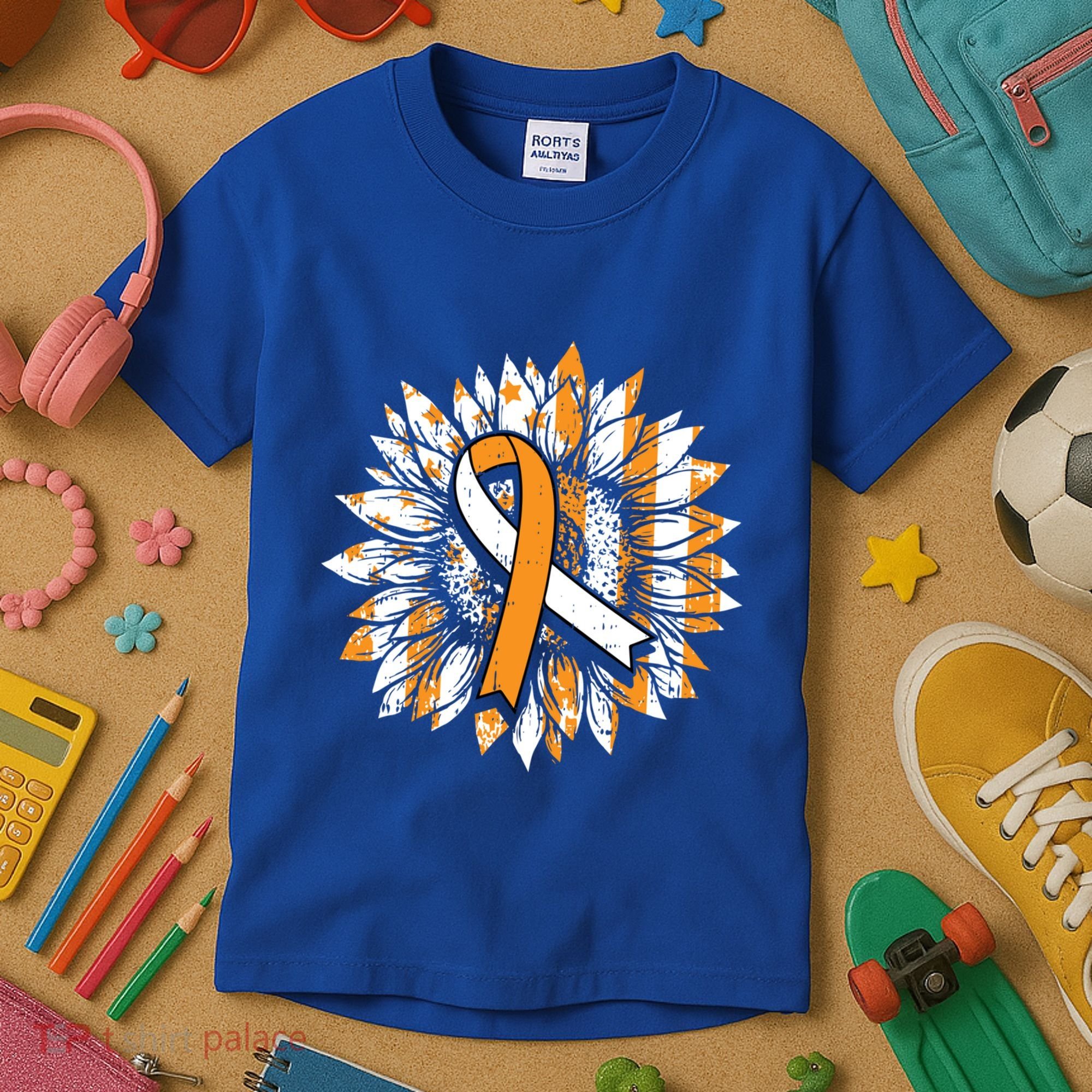 Ms Orange Ribbon Multiple Sclerosis Awareness Sunflower Gift Kids T-Shirt