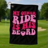 My Other Ride Is His Beard Retro Groovy Golf Towel thumb 1