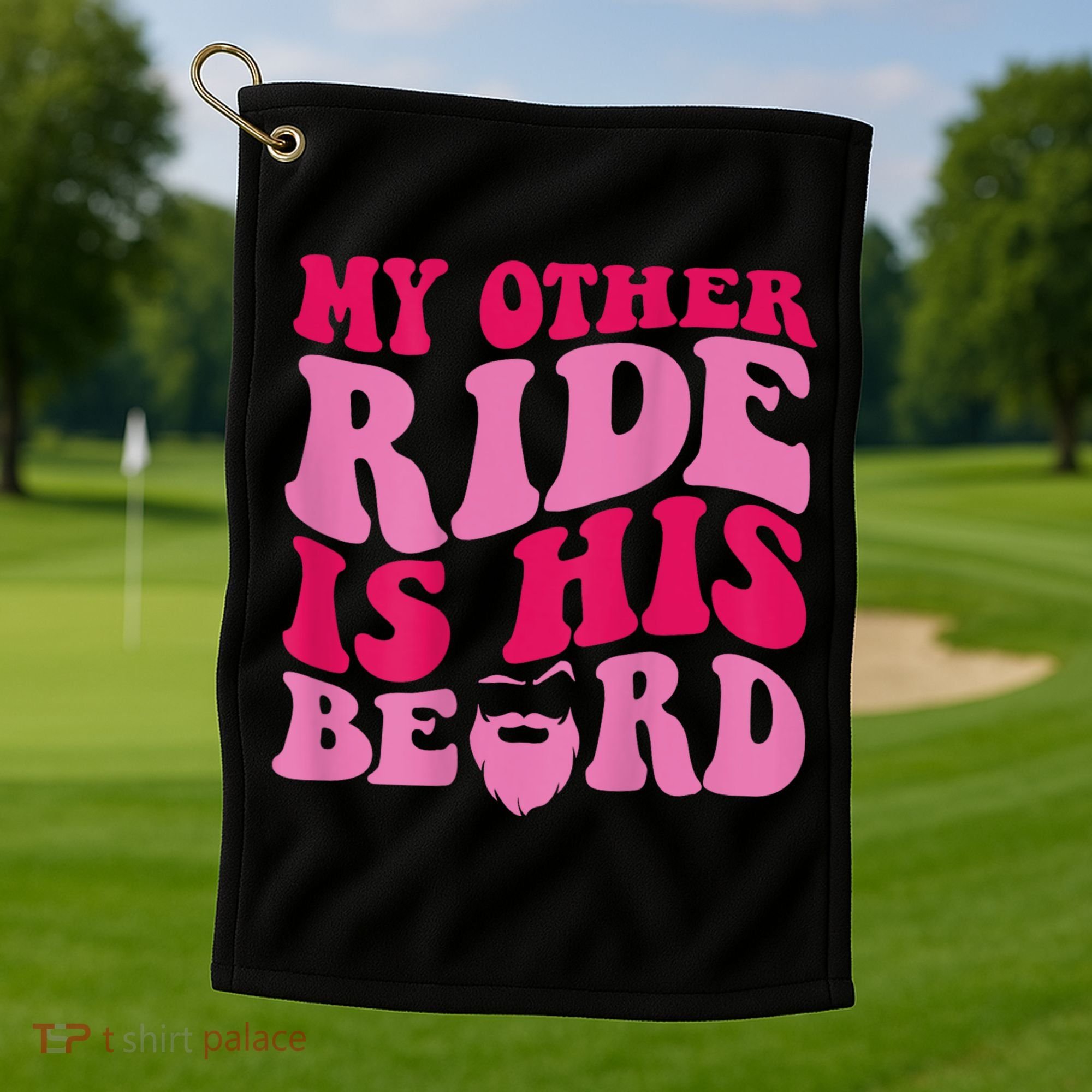 My Other Ride Is His Beard Retro Groovy Golf Towel