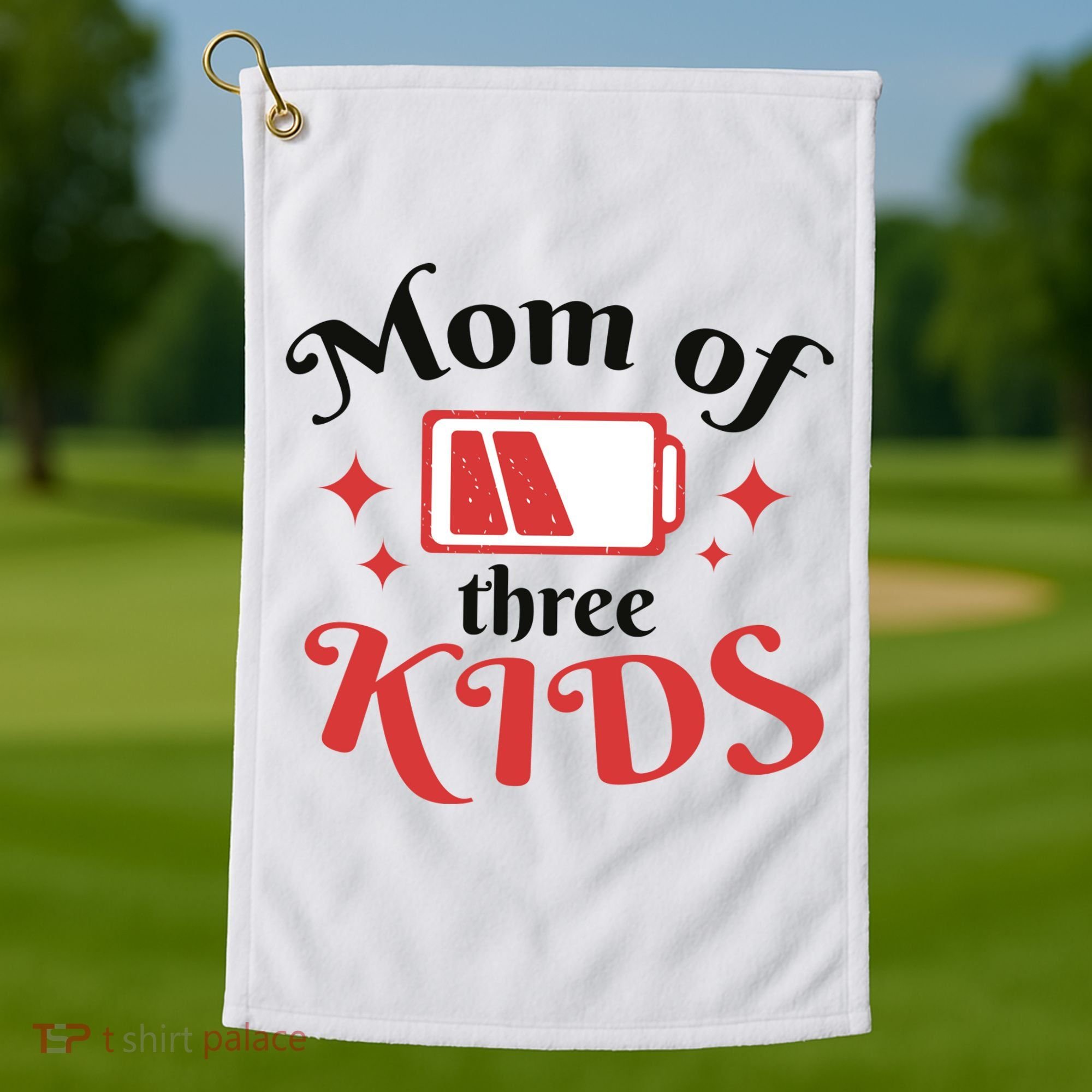 Mom Of Three Kids Battery Low Golf Towel