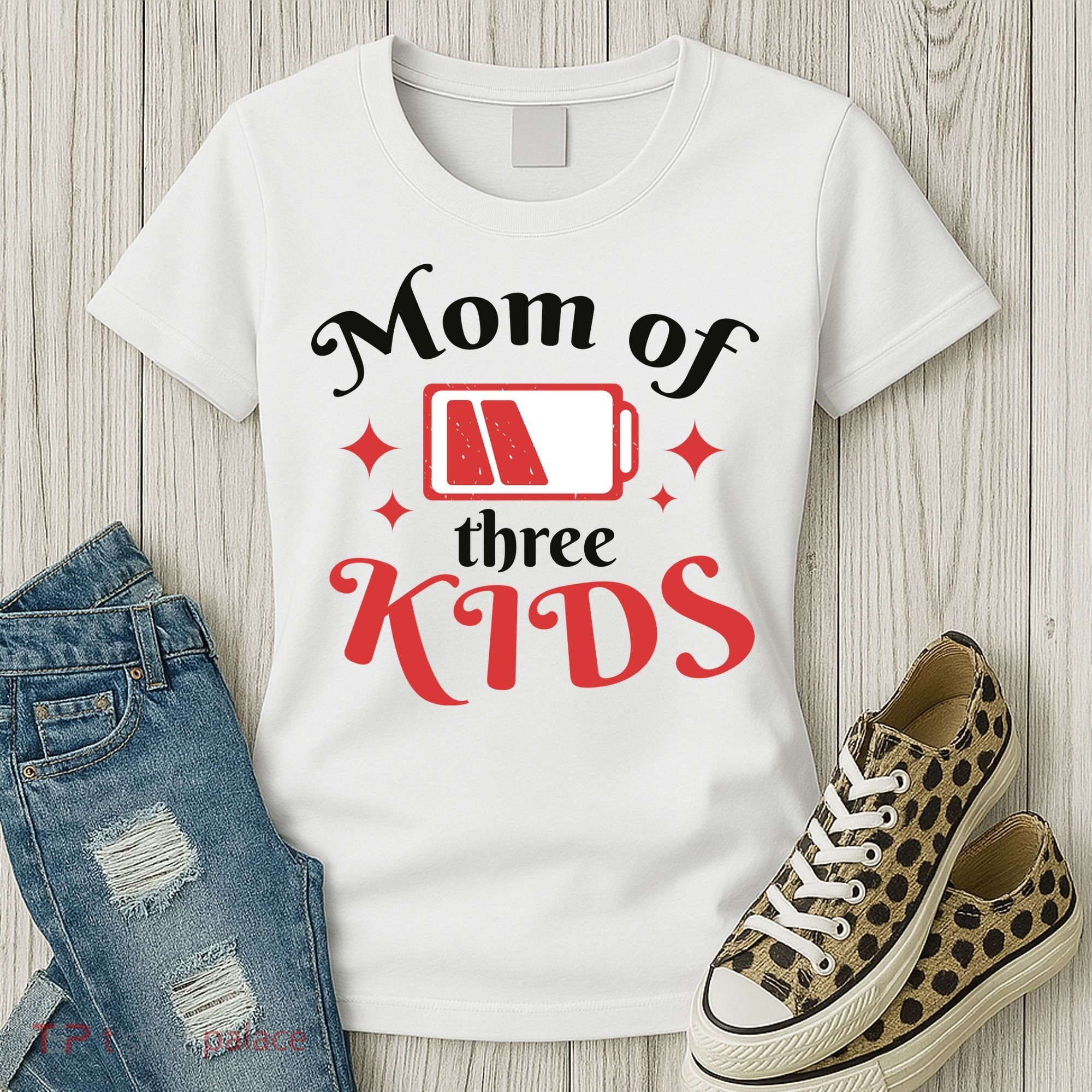 Mom Of Three Kids Battery Low Women's T-Shirt