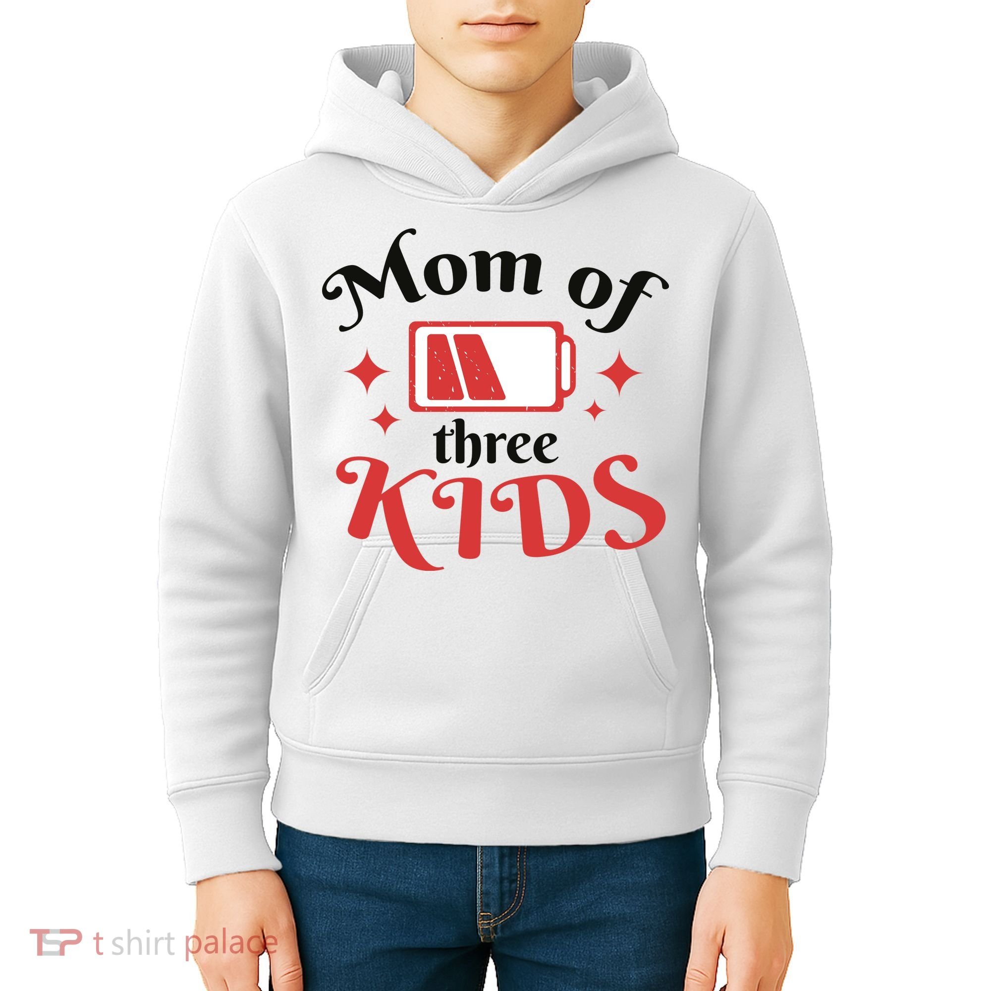 Mom Of Three Kids Battery Low Kids Hoodie