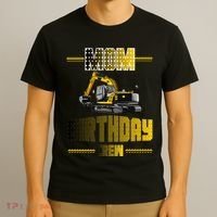 Mom Of The Birthday Crew Party Excavator T-Shirt thumb 3