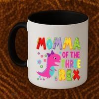 Momma Of The Three Rex 3rd Birthday Boy Dinosaur Trex Coffee Mug thumb 2