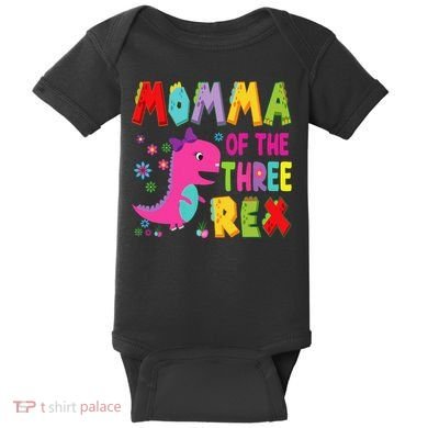 Momma Of The Three Rex 3rd Birthday Boy Dinosaur Trex Baby Bodysuit