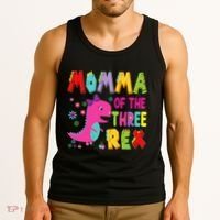 Momma Of The Three Rex 3rd Birthday Boy Dinosaur Trex Tank Top thumb 3