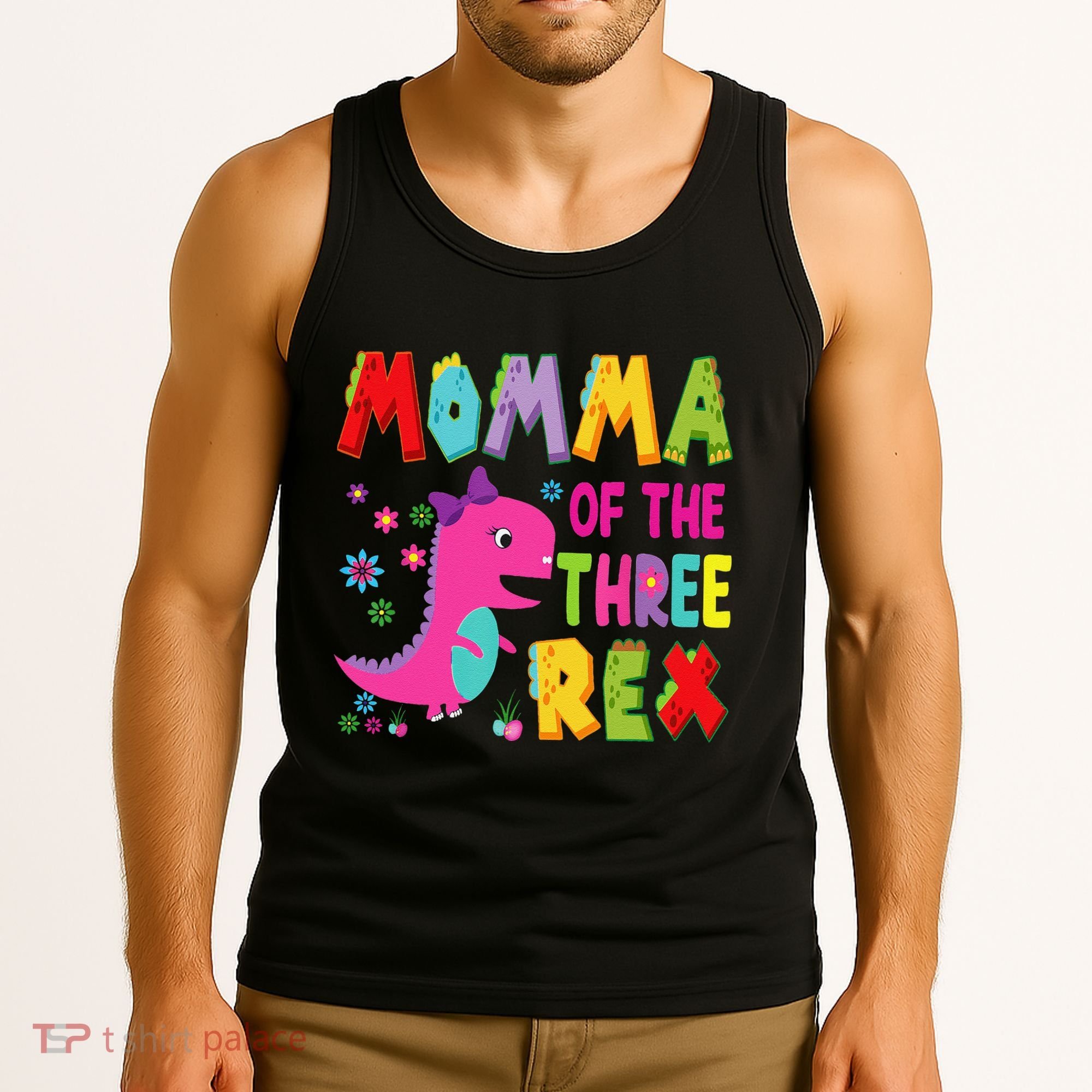 Momma Of The Three Rex 3rd Birthday Boy Dinosaur Trex Tank Top
