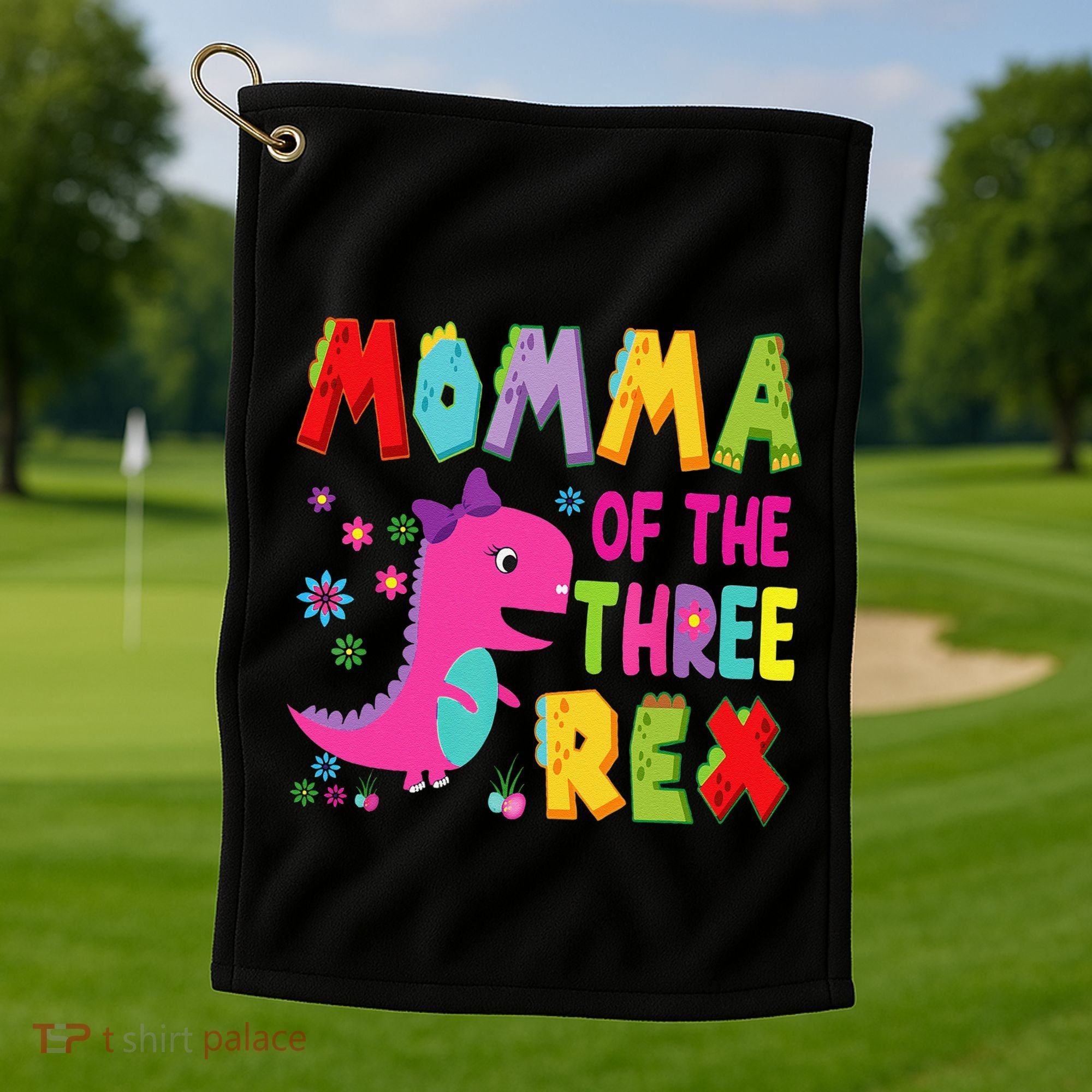 Momma Of The Three Rex 3rd Birthday Boy Dinosaur Trex Golf Towel