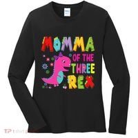 Momma Of The Three Rex 3rd Birthday Boy Dinosaur Trex Women's Long Sleeve Shirt thumb 0