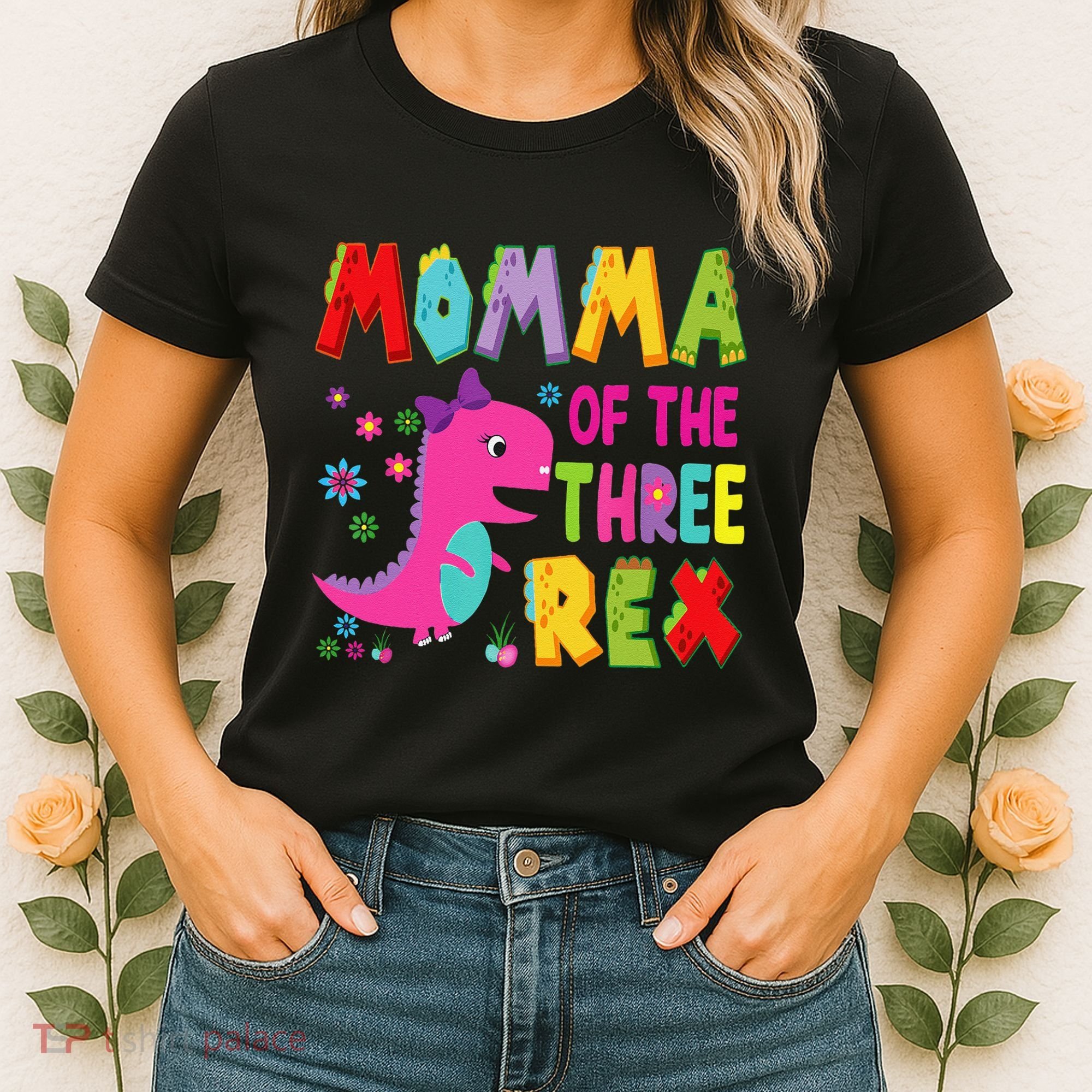 Momma Of The Three Rex 3rd Birthday Boy Dinosaur Trex Women's T-Shirt