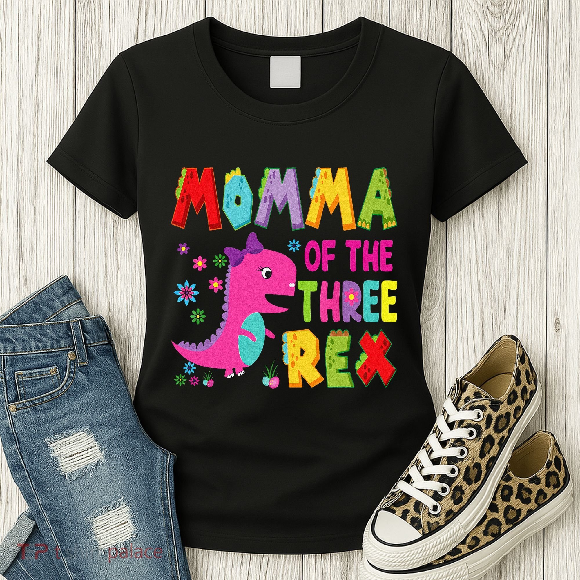 Momma Of The Three Rex 3rd Birthday Boy Dinosaur Trex Women's T-Shirt