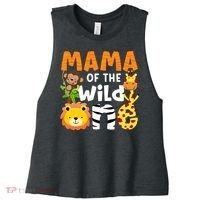 Mama of the Wild One Zoo Theme Bday Safari Jungle Animals Women's Racerback Cropped Tank thumb 0