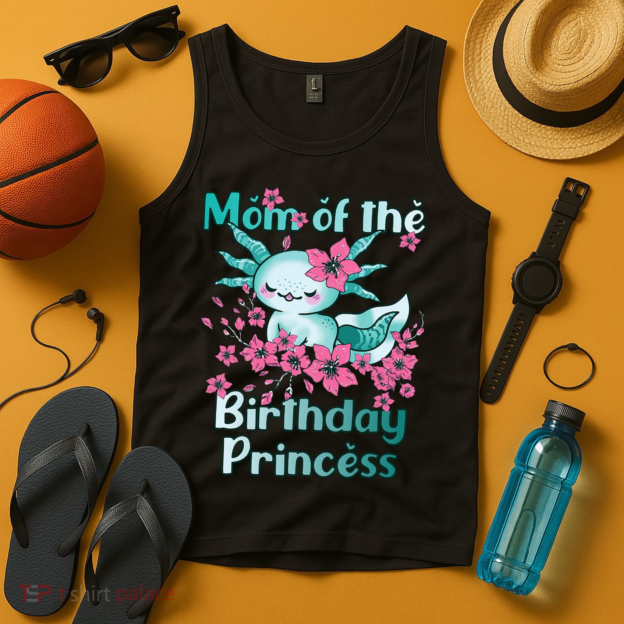 Mom Of The Birthday Princess And Axolotl Birthday Tank Top