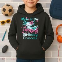 Mom Of The Birthday Princess And Axolotl Birthday Kids Hoodie thumb 2