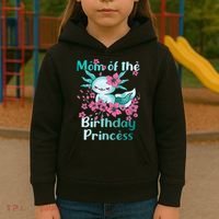 Mom Of The Birthday Princess And Axolotl Birthday Kids Hoodie thumb 3