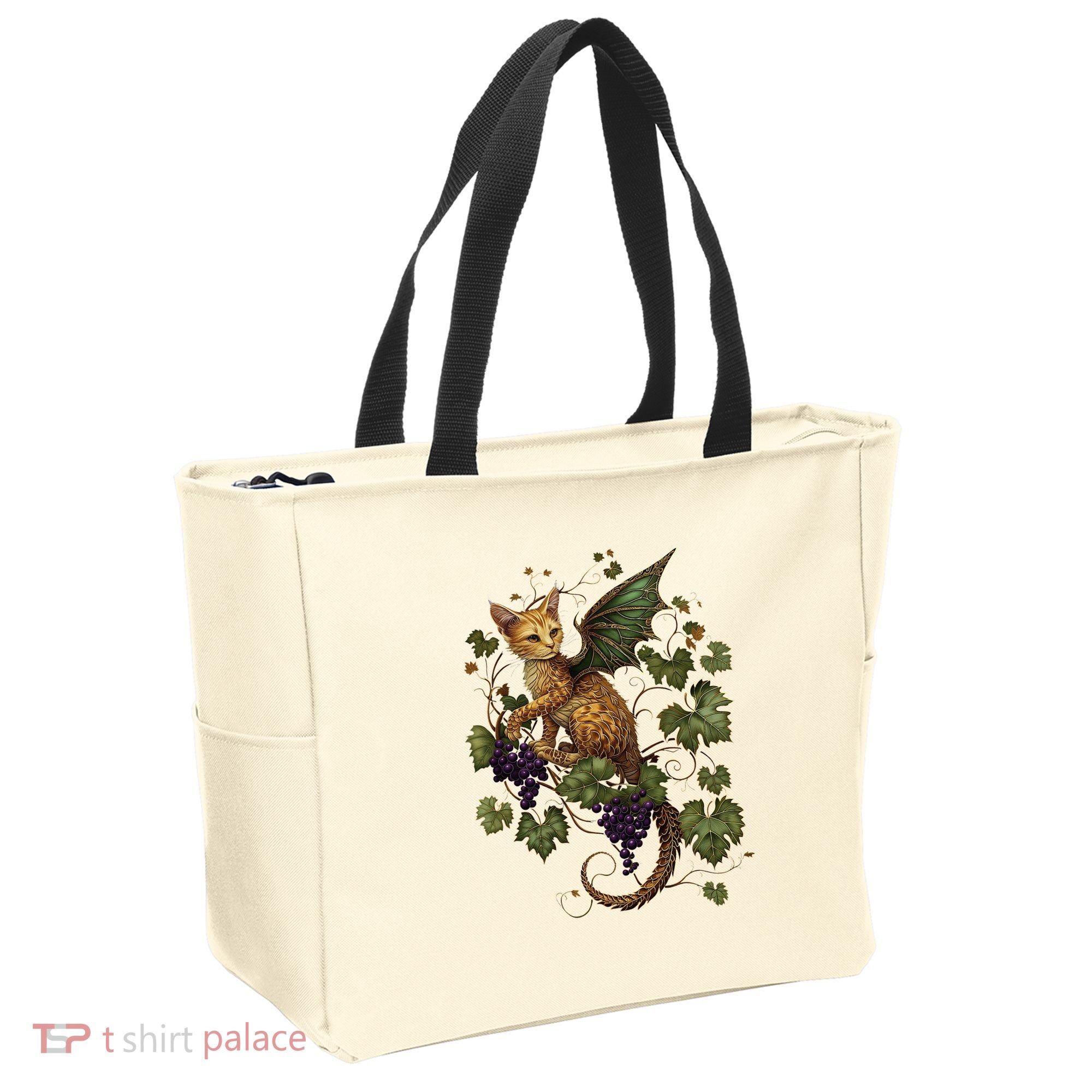 Mystical Orange Tabby Dragon Cat Fae With Grapevines Tote Bag