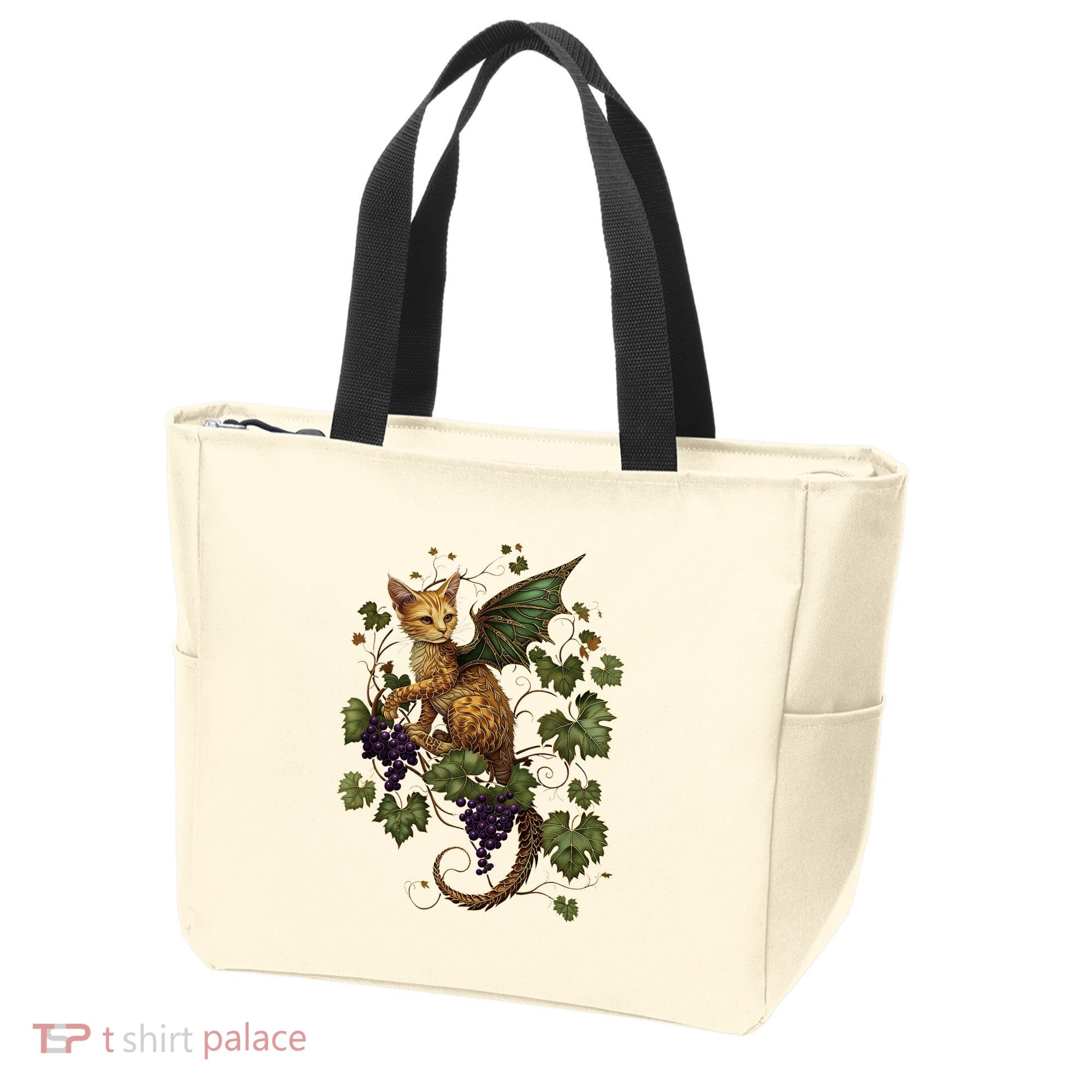 Mystical Orange Tabby Dragon Cat Fae With Grapevines Tote Bag