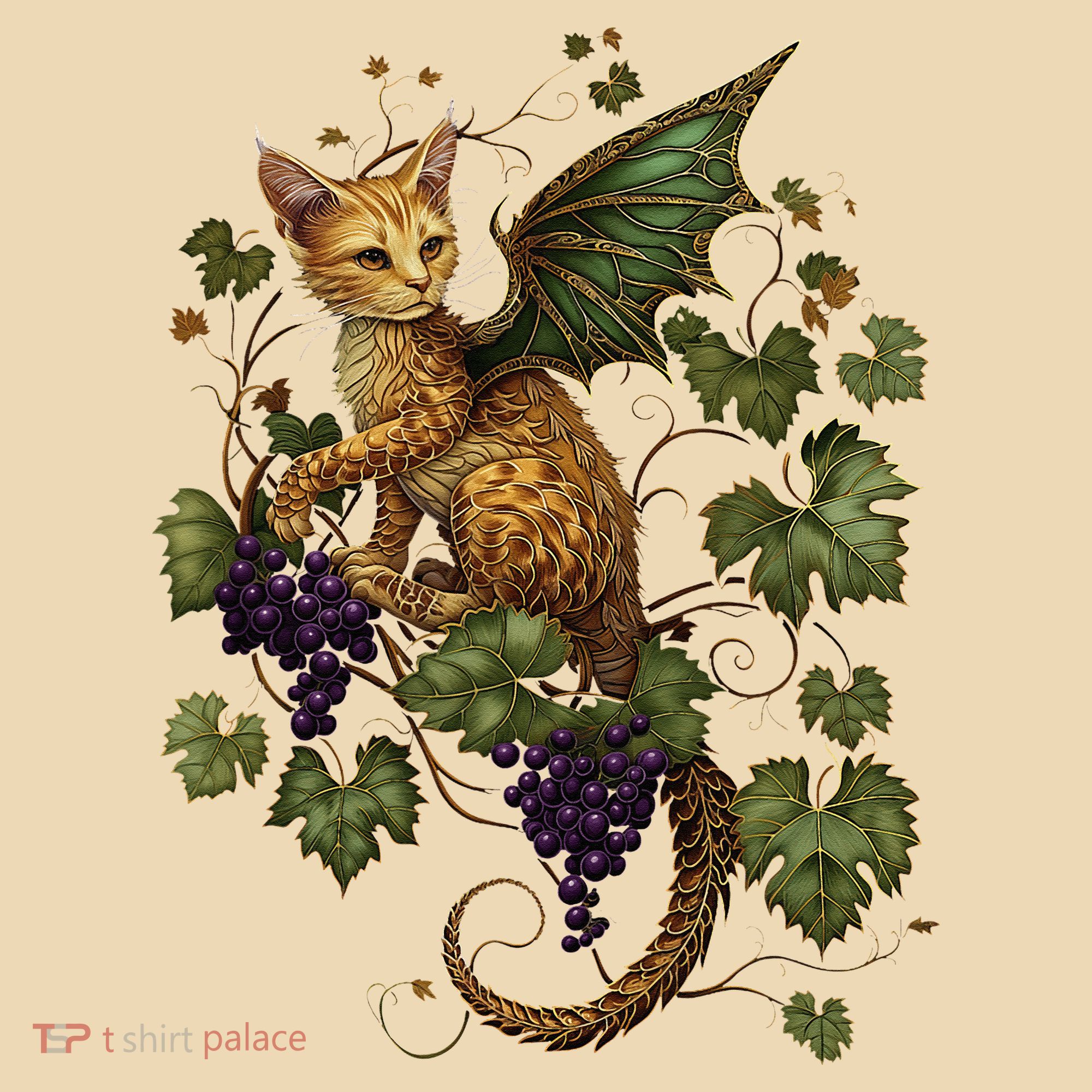 Mystical Orange Tabby Dragon Cat Fae With Grapevines Tote Bag