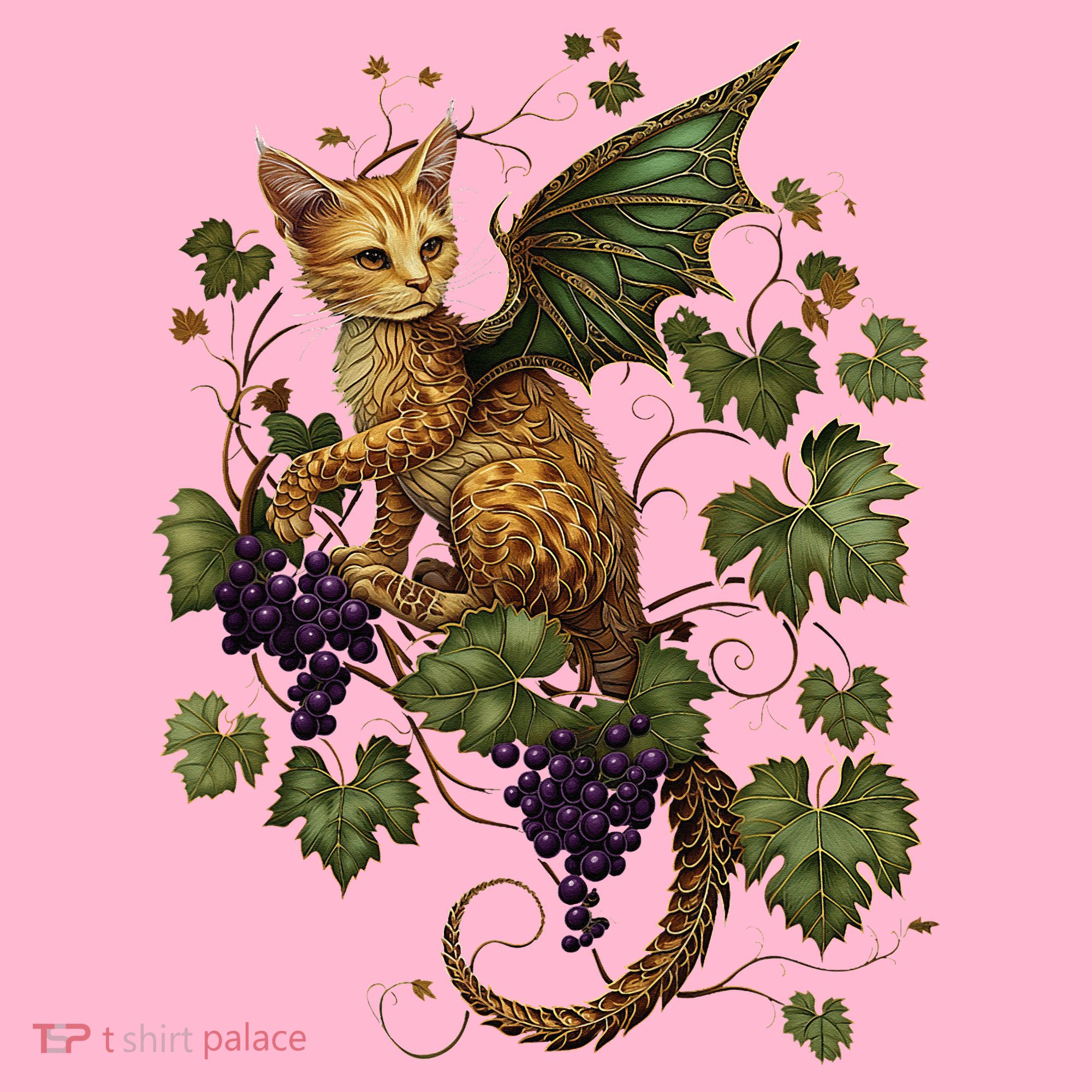 Mystical Orange Tabby Dragon Cat Fae With Grapevines Coaster