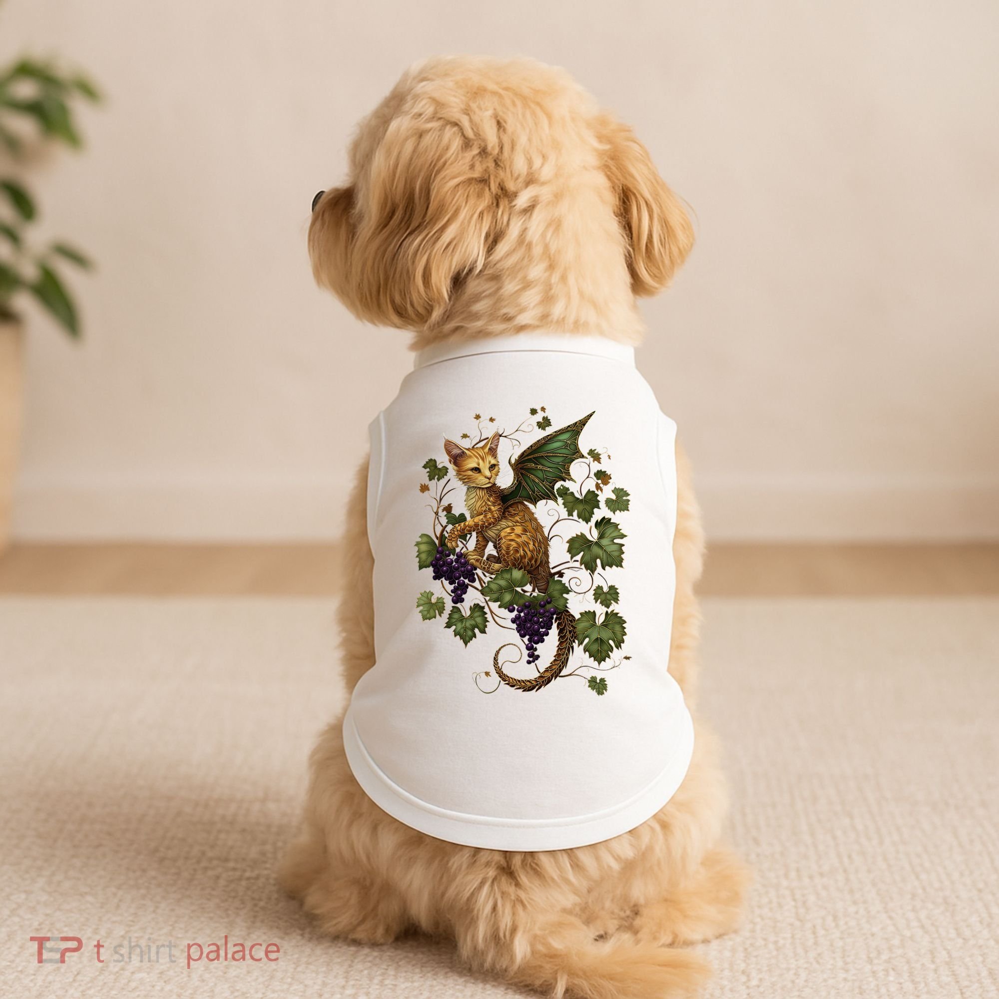 Mystical Orange Tabby Dragon Cat Fae With Grapevines Doggie Tank