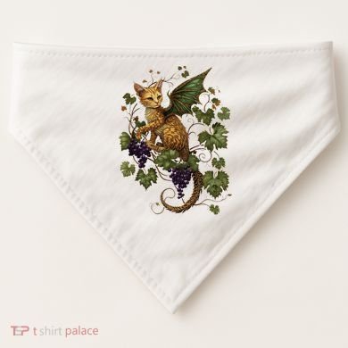 Mystical Orange Tabby Dragon Cat Fae With Grapevines USA-Made Doggie Bandana