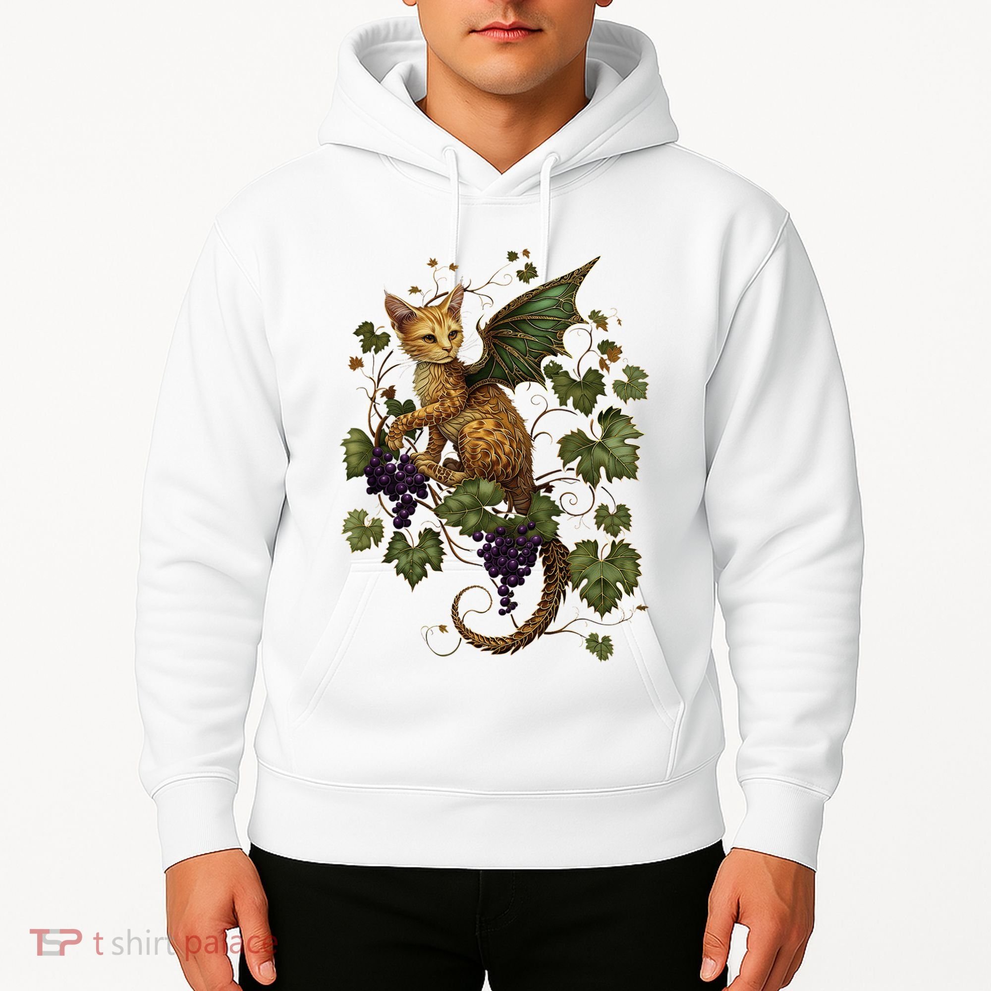 Mystical Orange Tabby Dragon Cat Fae With Grapevines Hoodie
