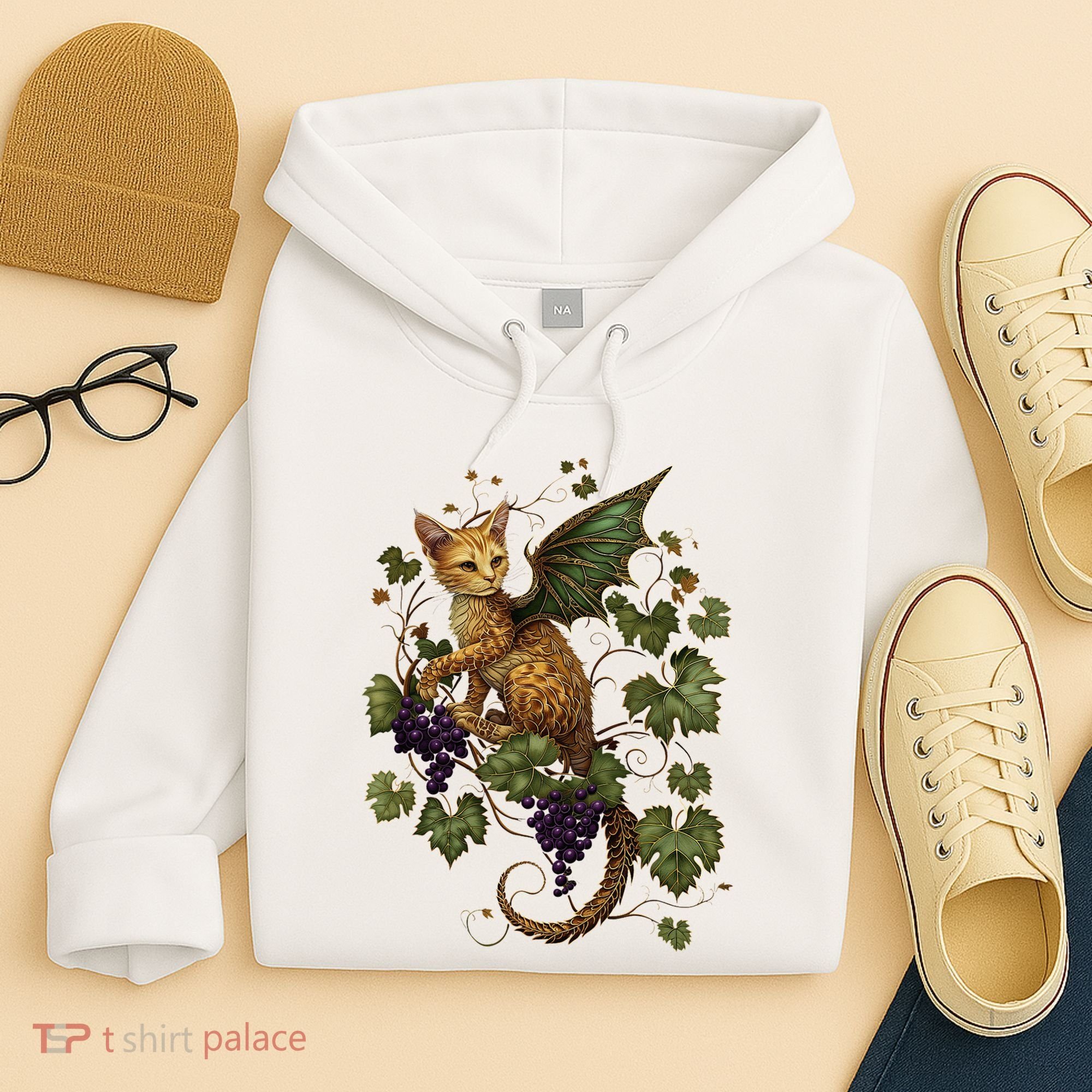 Mystical Orange Tabby Dragon Cat Fae With Grapevines Hoodie