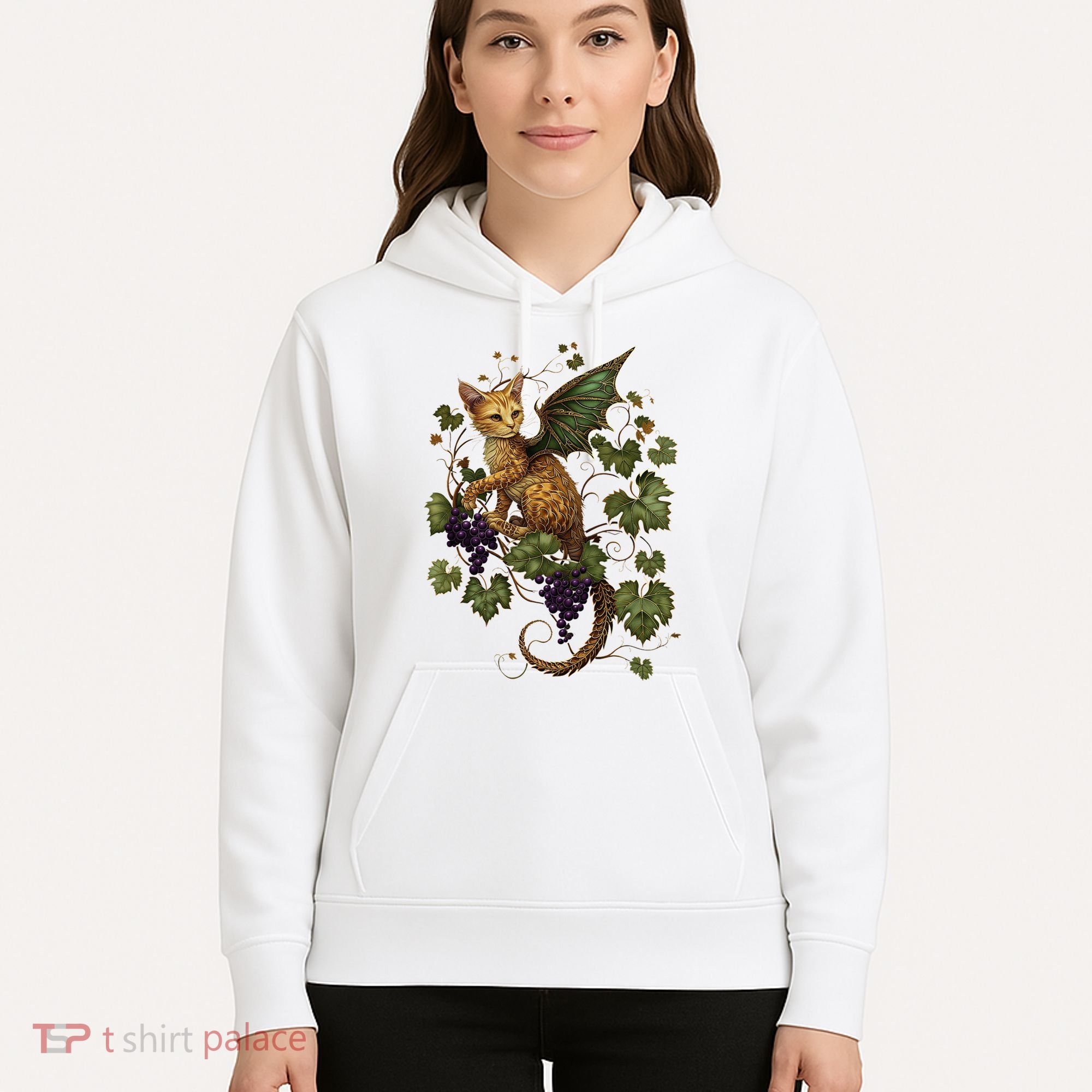 Mystical Orange Tabby Dragon Cat Fae With Grapevines Hoodie