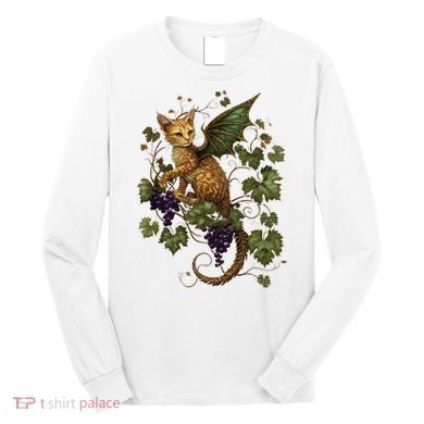 Mystical Orange Tabby Dragon Cat Fae With Grapevines Long Sleeve Shirt
