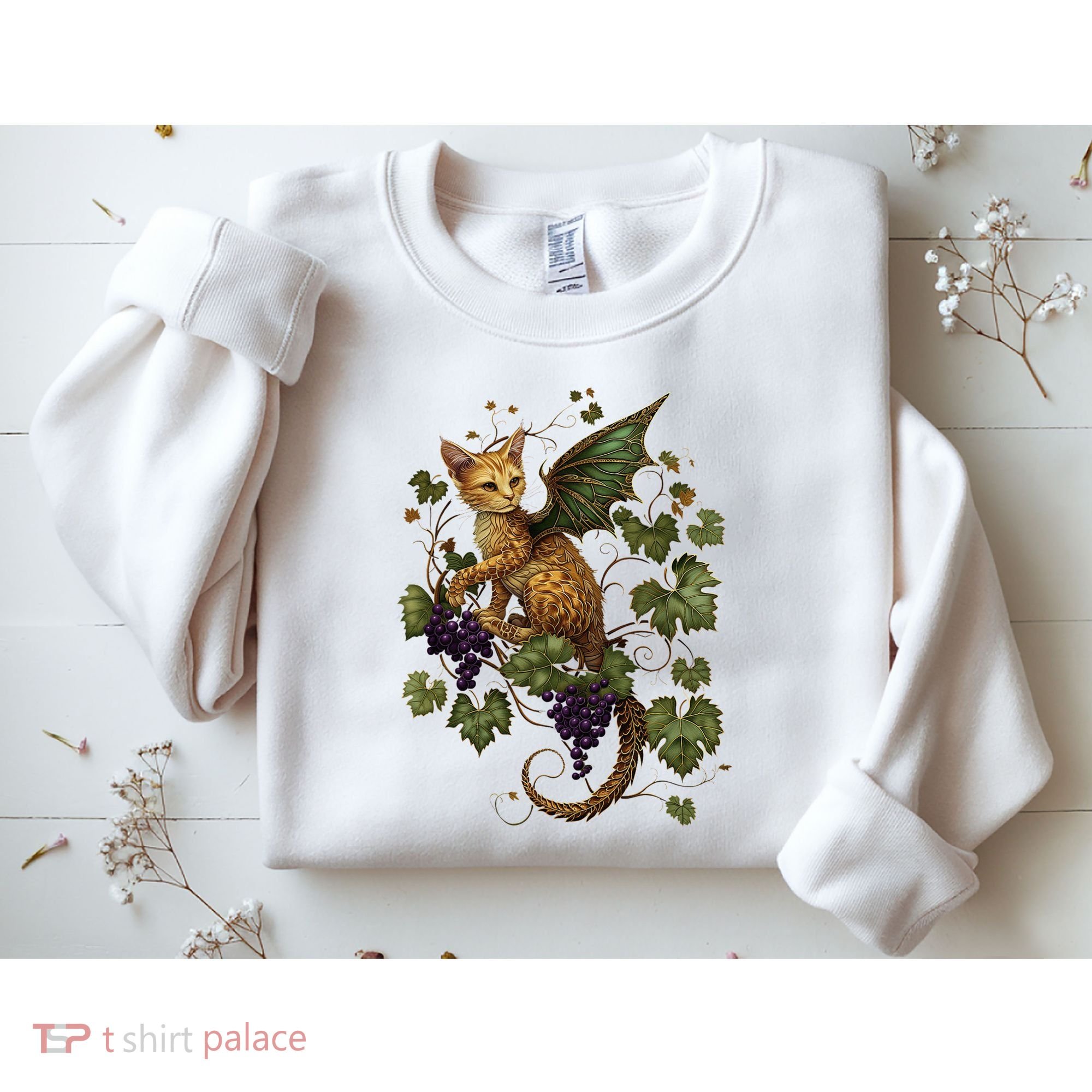 Mystical Orange Tabby Dragon Cat Fae With Grapevines Sweatshirt