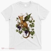 Mystical Orange Tabby Dragon Cat Fae With Grapevines T-Shirt thumb 0