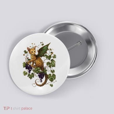 Mystical Orange Tabby Dragon Cat Fae With Grapevines Button