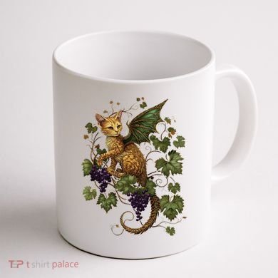 Mystical Orange Tabby Dragon Cat Fae With Grapevines Coffee Mug back