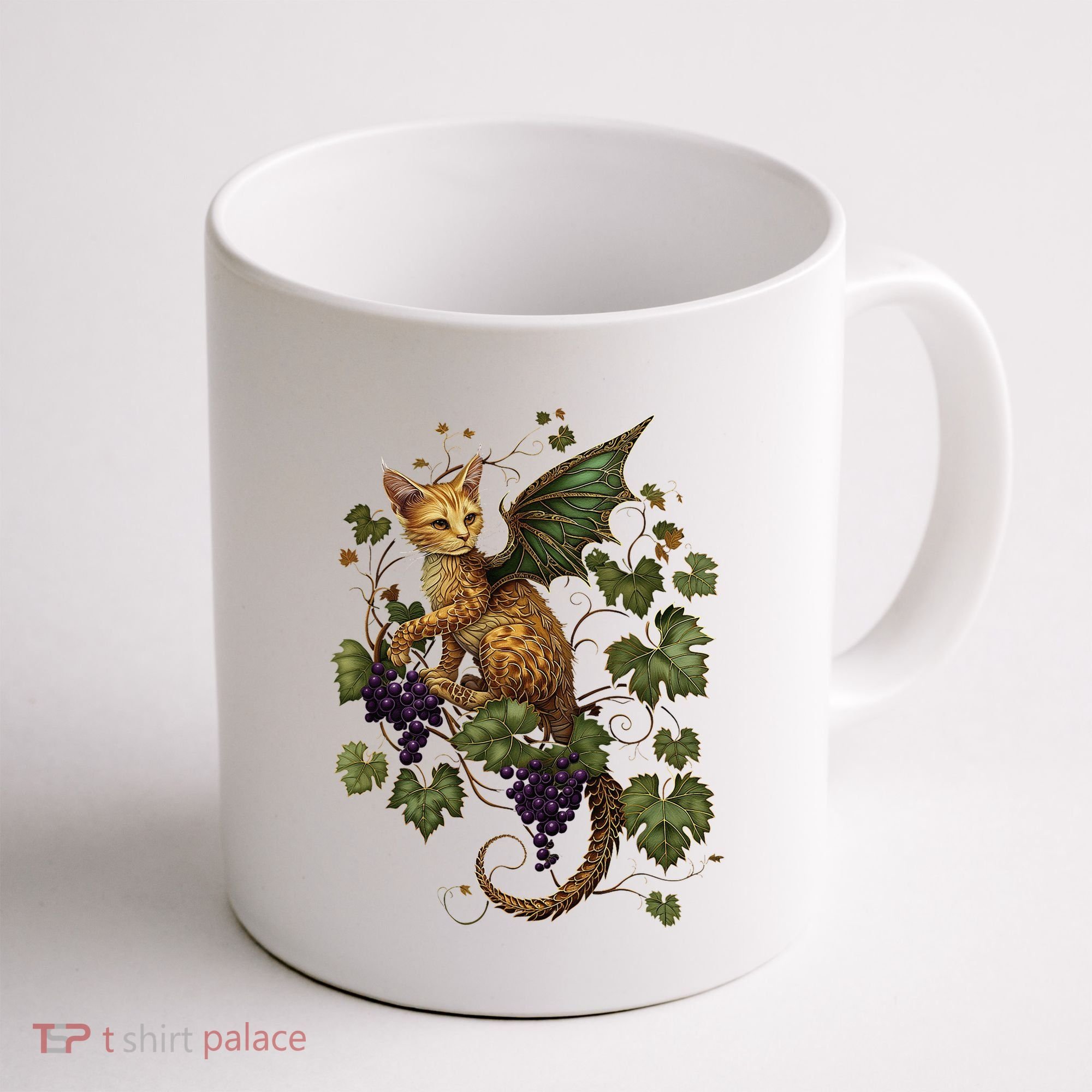 Mystical Orange Tabby Dragon Cat Fae With Grapevines Coffee Mug