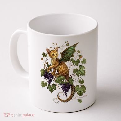 Mystical Orange Tabby Dragon Cat Fae With Grapevines Coffee Mug