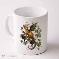 Mystical Orange Tabby Dragon Cat Fae With Grapevines Coffee Mug thumb 0