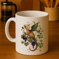 Mystical Orange Tabby Dragon Cat Fae With Grapevines Coffee Mug thumb 4