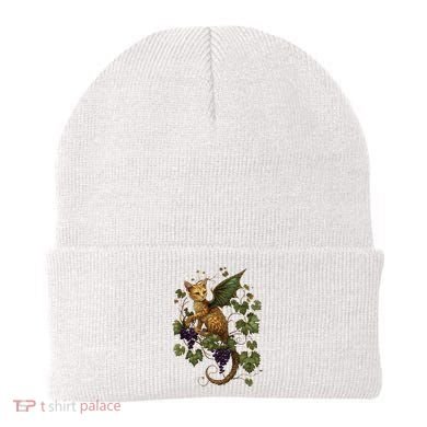 Mystical Orange Tabby Dragon Cat Fae With Grapevines Beanie