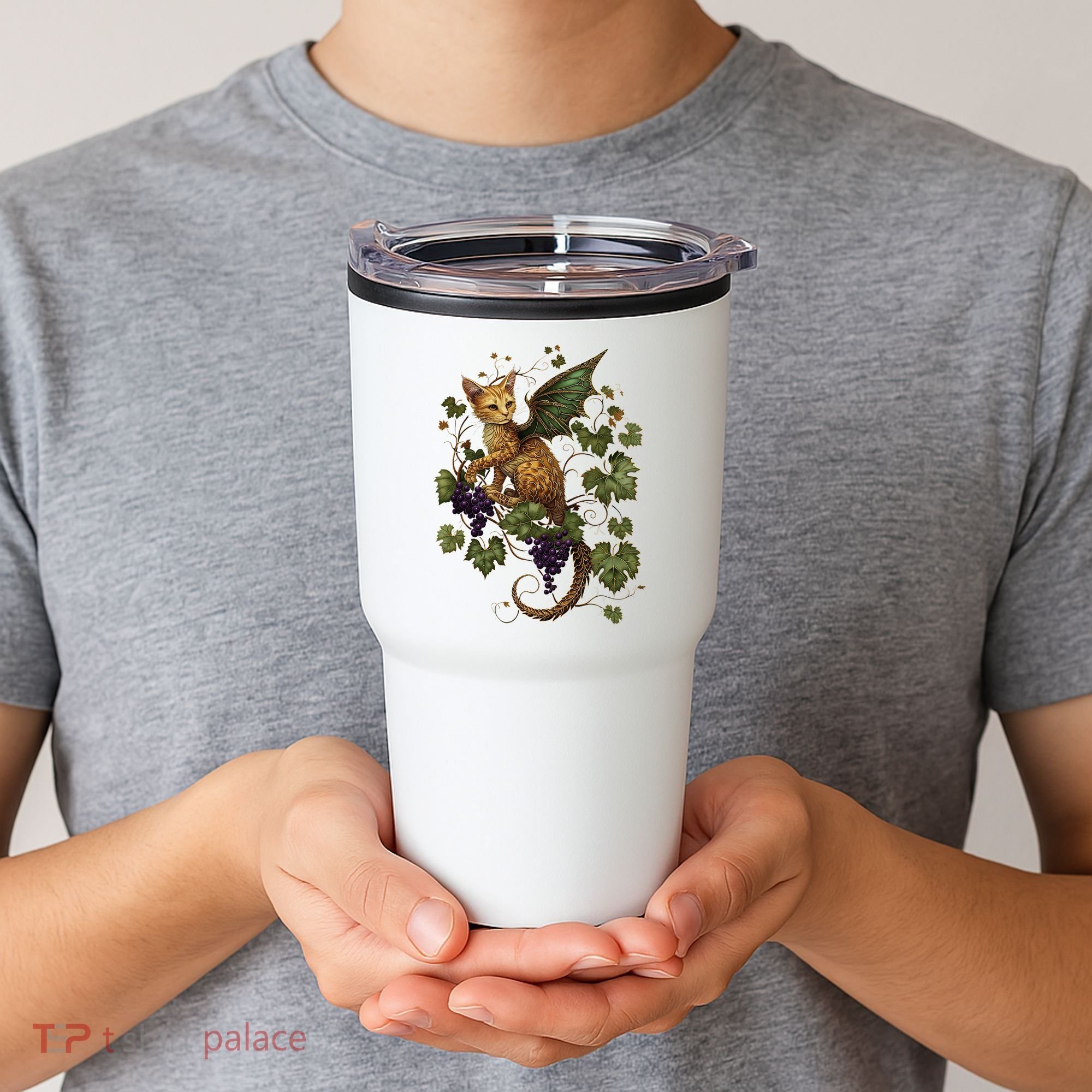 Mystical Orange Tabby Dragon Cat Fae With Grapevines Tumbler