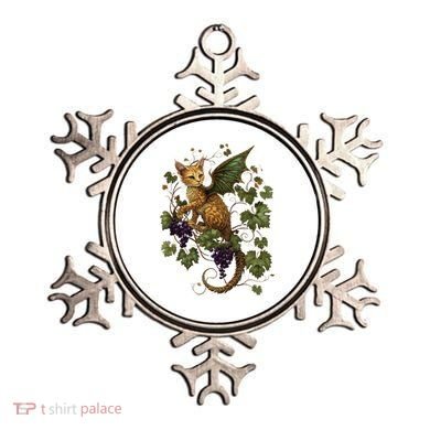 Mystical Orange Tabby Dragon Cat Fae With Grapevines Ornament