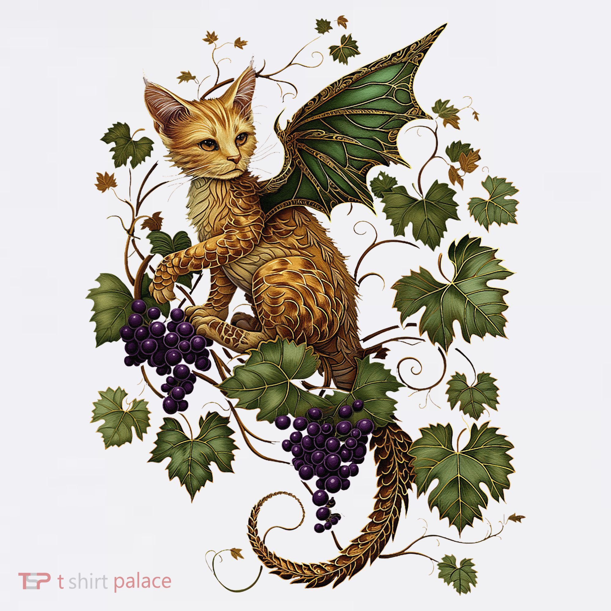 Mystical Orange Tabby Dragon Cat Fae With Grapevines Women's Tank Top