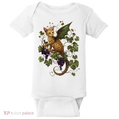 Mystical Orange Tabby Dragon Cat Fae With Grapevines Baby Bodysuit