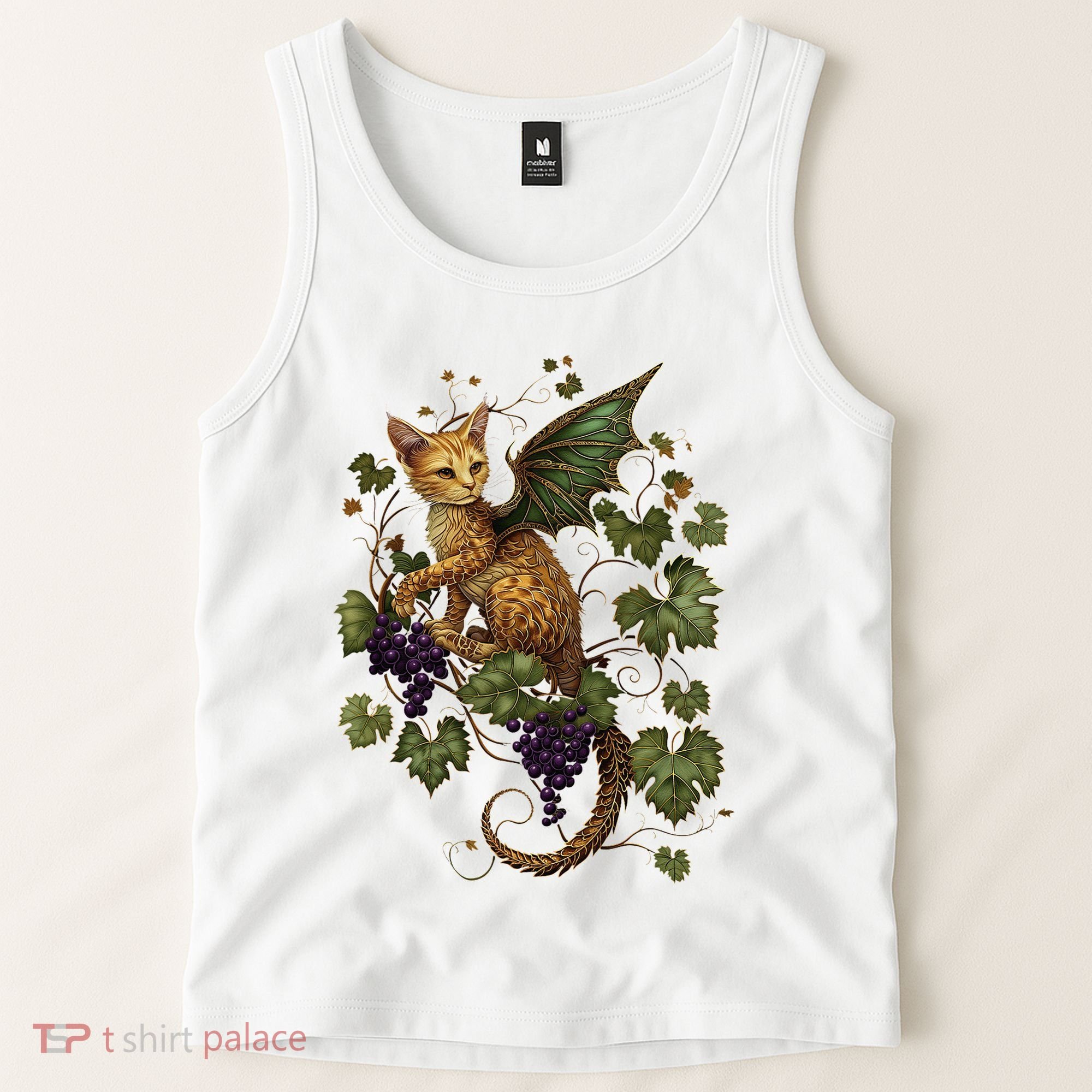 Mystical Orange Tabby Dragon Cat Fae With Grapevines Tank Top