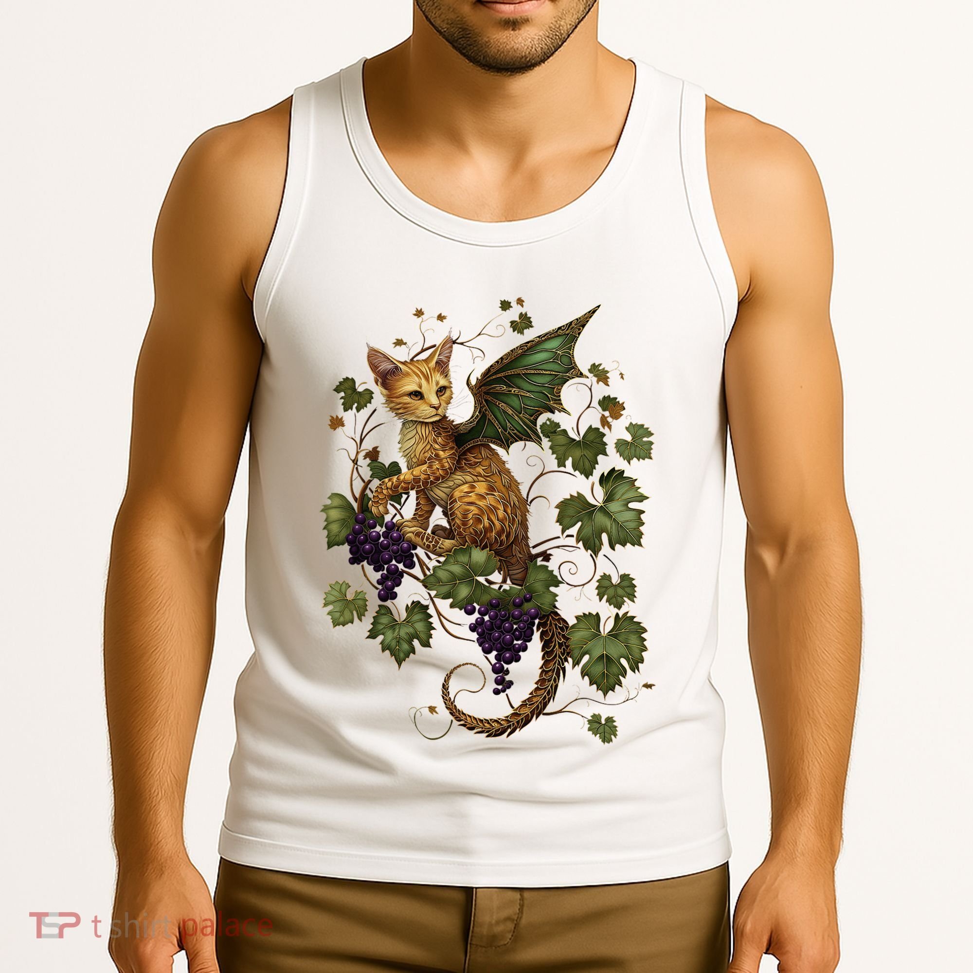 Mystical Orange Tabby Dragon Cat Fae With Grapevines Tank Top