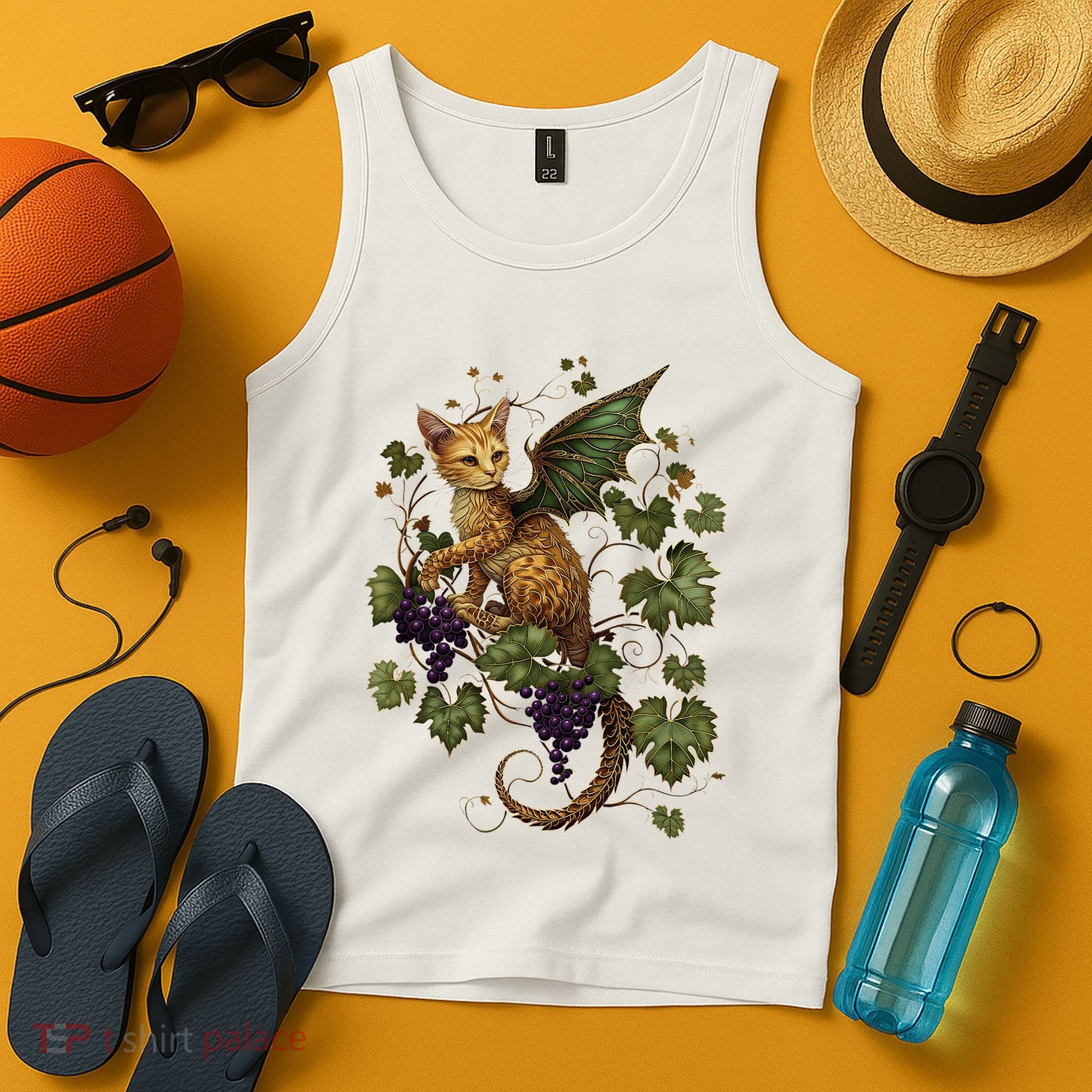 Mystical Orange Tabby Dragon Cat Fae With Grapevines Tank Top