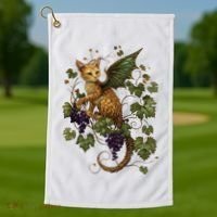 Mystical Orange Tabby Dragon Cat Fae With Grapevines Golf Towel thumb 1