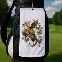 Mystical Orange Tabby Dragon Cat Fae With Grapevines Golf Towel thumb 2