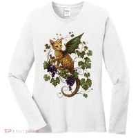 Mystical Orange Tabby Dragon Cat Fae With Grapevines Women's Long Sleeve Shirt thumb 0