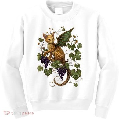 Mystical Orange Tabby Dragon Cat Fae With Grapevines Kids Sweatshirt